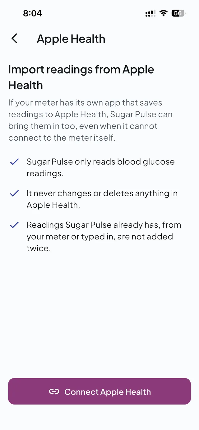 Import readings from Apple Health: Sugar Pulse only reads blood glucose and never changes anything